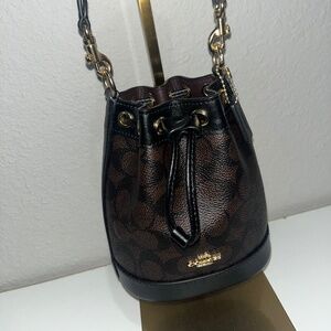 Coach Mini Bucket Bag (Walnut/Signature Canvas)